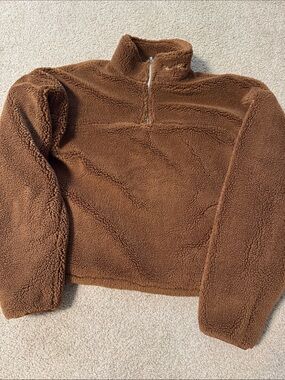 Cozy Half-Zip Sherpa Pullover Sweater - Brown